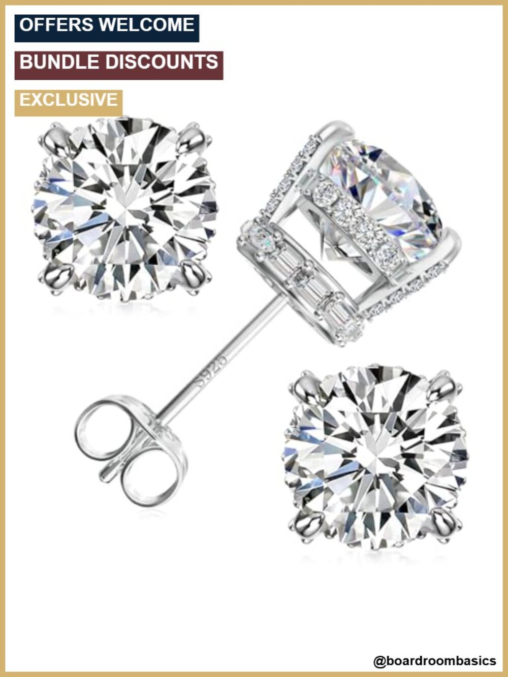 Moissanite Stud Earrings 925 Sterling Silver 18K Plated Hypoallergenic Round Cut